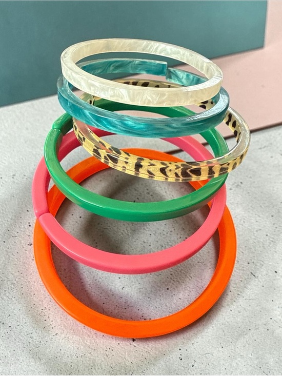 Plunder Jewelry - Plunder Neon Orange Pink Green Mixed Stackable Bracelets with Leopard Accent